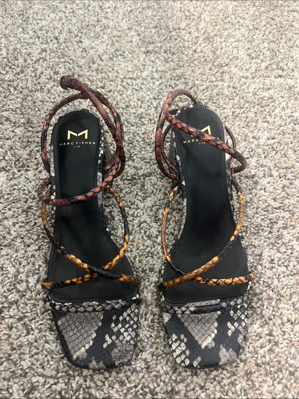 Marc Fisher Multicolored Braided Snake-Print Wrap Sandals
